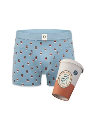 Foto van product A-dam Boxershorts 'Take Away Coffee' lichtblauw / bruin / wit