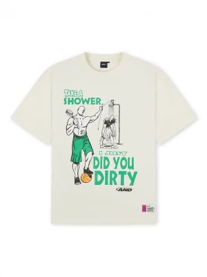 Foto van product AND1 Shirt 'Did You Dirty Trash Talk' beige / groen / zwart