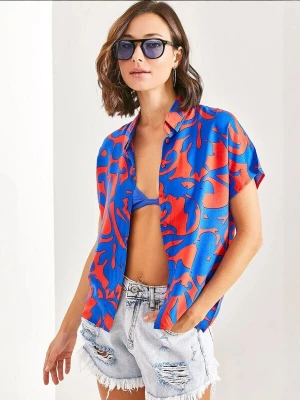Foto van product Bianco Lucci Blouse blauw / kreeft / zwart