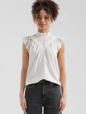 Foto van product Blousetop met transparante inzetstukken en borduursel QS crème