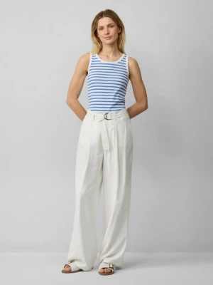 Foto van product Broek met wijde pijpen van een viscosemix met een stoffen riem s.Oliver crème