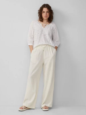 Foto van product Broek van een linnenmix met elastiek en wijde pijpen QS crème
