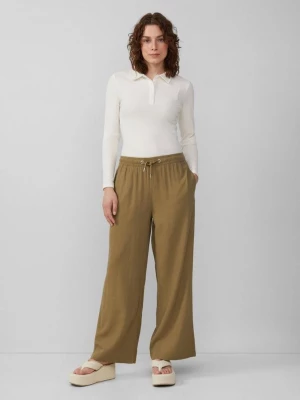 Foto van product Broek van een linnenmix met elastiek en wijde pijpen QS olijfgroen