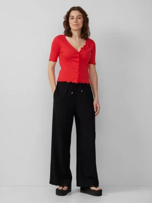 Foto van product Broek van een linnenmix met elastiek en wijde pijpen QS zwart