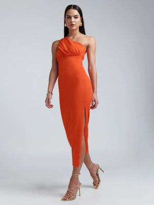 Foto van product BWLDR Cocktailjurk 'WALKER MIDI DRESS' donkeroranje