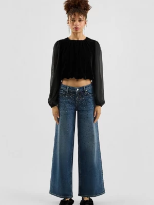 Foto van product Catie jeans / mid rise / wijde pijp / met edelstenen QS blauw