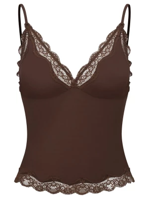 Foto van product cfab Top 'Deep Neck Lace Top' bruin