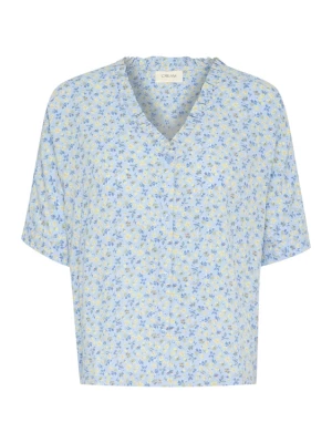 Foto van product Cream Blouse 'Tiah' opaal / hemelsblauw / pasteelgeel / groen