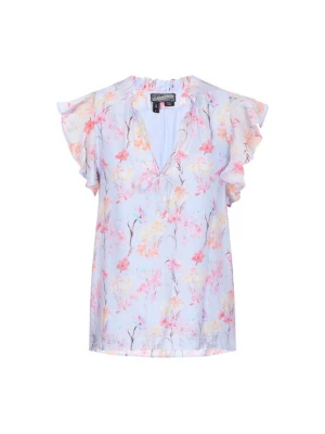 Foto van product DreiMaster Vintage Blouse 'Vintage' lichtblauw / lichtoranje / rosa / watermeloen rood