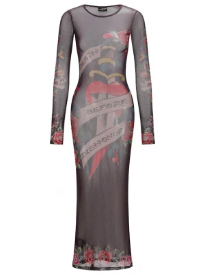 Foto van product Ed Hardy Jurk 'Death Before Dishonor' chocoladebruin / lichtgrijs / rood