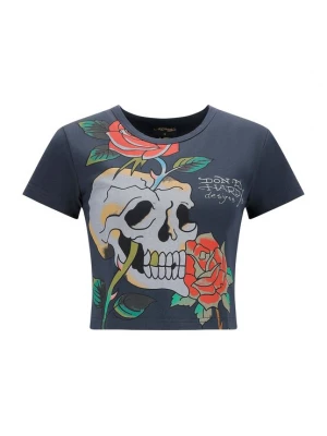 Foto van product Ed Hardy Shirt 'Totenkopf Kletterrose' turquoise / lichtblauw / donkergrijs / oranje