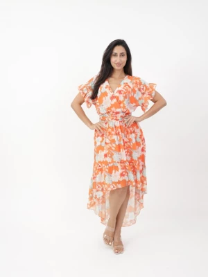 Foto van product Elara Jurk lichtblauw / oranje / kreeft / wit