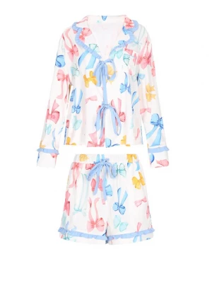 Foto van product faina Korte pyjama lichtblauw / goudgeel / oudroze / wit