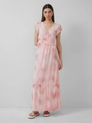 Foto van product Fijne chiffon jurk met print op de voorkant en oversized schouders QS roze