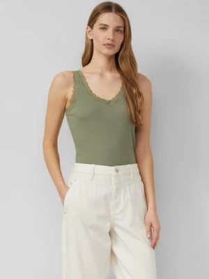 Foto van product Geribbelde tanktop met kant s.Oliver olijfgroen