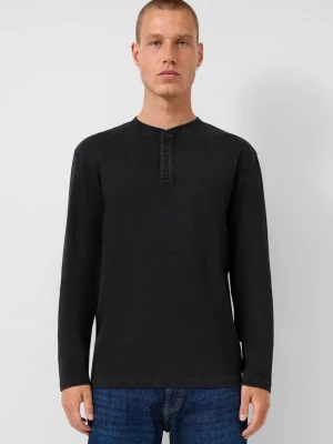 Foto van product Gewassen henley shirt met lange mouwen en geribde textuur QS zwart