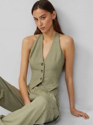 Foto van product Gilet in een haltermodel van een linnenmix QS groen