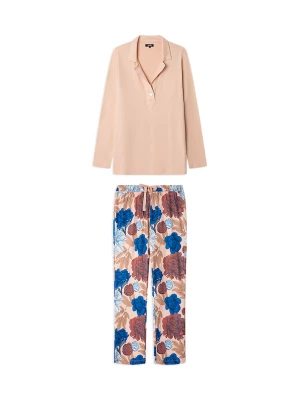 Foto van product Gisela Pyjama beige / indigo / lichtroze / oranjerood