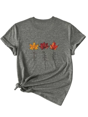 Foto van product GORHEY Shirt 'Women's Summer Short-Sleeve Shirt with Maple leaves Print Tees' grijs