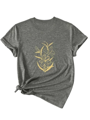 Foto van product GORHEY Shirt 'Women's Summer Short-Sleeve Shirt with Maple leaves Print Tees' grijs