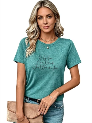 Foto van product GORHEY Shirt 'Women's Summer Short-Sleeve Shirt with Slogan Print Color Tees' aqua