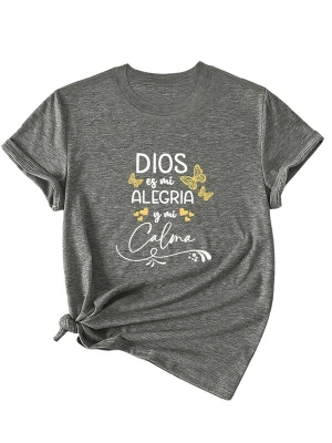 Foto van product GORHEY Shirt 'Women's Summer Short-Sleeve Shirt with Slogan Print Slogan Tees' grijs
