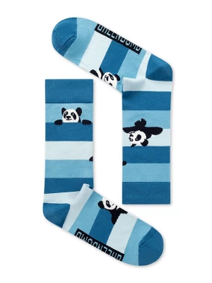 Foto van product GREENBOMB Sokken 'Panda Stripes 2' blauw / petrol / zwart / wit