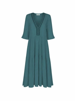 Foto van product Haris Cotton Jurk 'Maxi Dress in Textured Cotton with Laced Trim V Neck' riet