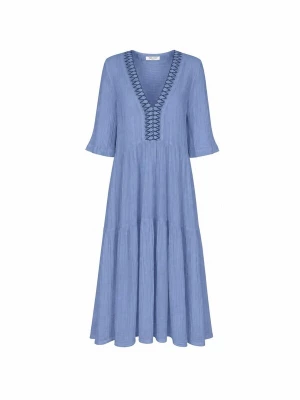 Foto van product Haris Cotton Jurk 'Maxi Dress in Textured Cotton with Laced Trim V Neck' royal blue / koningsblauw