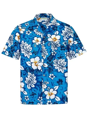 Foto van product Hawaiihemdshop.de Overhemd 'Hawaiihemd "Classic Flowers (blue)"' blauw