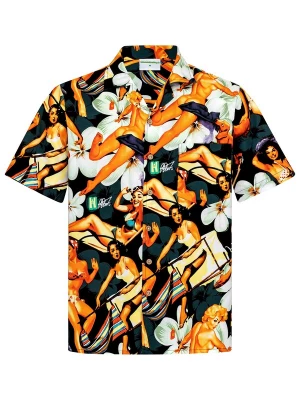 Foto van product Hawaiihemdshop.de Overhemd 'Hawaiihemd "Flower Girls (black)"' zwart