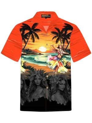 Foto van product Hawaiihemdshop.de Overhemd 'Hawaiihemd Hawaiian Girl' oranjerood