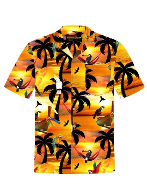 Foto van product Hawaiihemdshop.de Overhemd 'Hawaiihemd "Sunshine Parrots"' oranje