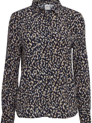 Foto van product ICHI Blouse 'IHDunala' beige / donkerblauw / zwart / wit