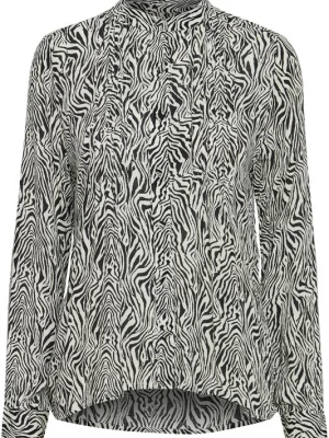 Foto van product ICHI Blouse 'Marrakech' zwart / offwhite