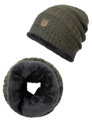 Foto van product INDICODE JEANS Muts 'Siracusa Hoddie' grijs / olijfgroen