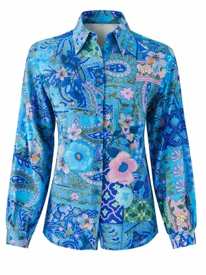 Foto van product Introvertie VIENNA Blouse 'JUNE Silk Blouse Azure' azuur