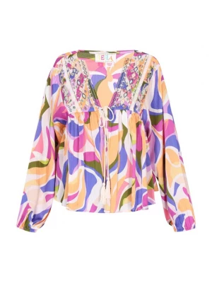 Foto van product IZIA Blouse 'Fashion Look' olijfgroen / violetblauw / lichtoranje / wit