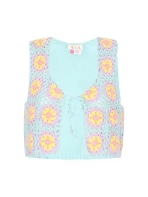Foto van product IZIA Gebreide bodywarmer turquoise / geel / lavendel / rosa