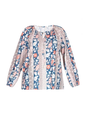 Foto van product joella Blouse taupe / lichtbeige / enziaan / zalm roze