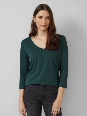 Foto van product Katoenen slub shirt met 3 / 4 mouwen en een diepe V-halslijn s.Oliver petrol