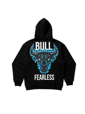 Foto van product Kleidermafia Sweatshirt 'Oversize Bull Fearless Hoodie - Black and Blue' zwart