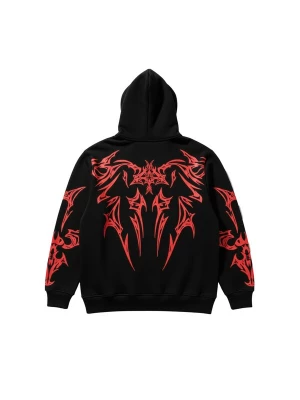 Foto van product Kleidermafia Sweatshirt 'Oversize Mafia Tribal Hoodie - Black and Red' zwart