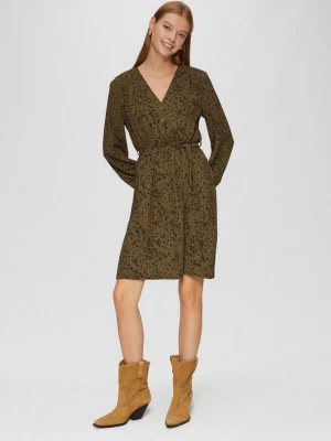 Foto van product Korte crêpe jurk met een all-over print QS olijfgroen
