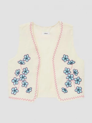 Foto van product Korter gilet met borduursel en linnen look s.Oliver crème