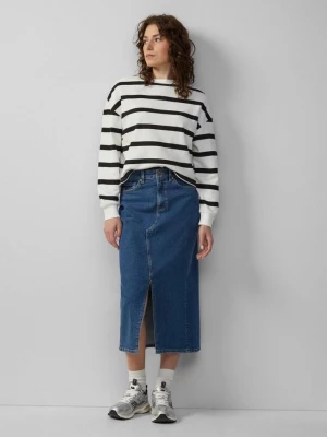 Foto van product kuitlange denim rok met split QS blauw