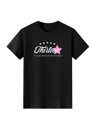 Foto van product LapaPlus Shirt 'Women Gradient Cursive Thirteen Star Print T-Shirt' zwart