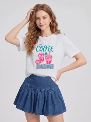 Foto van product LapaPlus Shirt 'women Iced Coffee Color Contrast Letter Print T-Shirt' wit