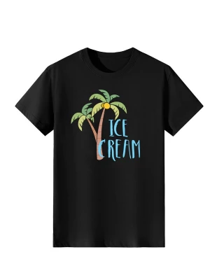 Foto van product LapaPlus Shirt 'Women Macaron Palm Tree ICE CREAM Letter Print T-Shirt' zwart