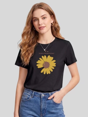 Foto van product LapaPlus Shirt 'Women Minimal Hand-Drawn Sunflower Print T-Shirt' zwart